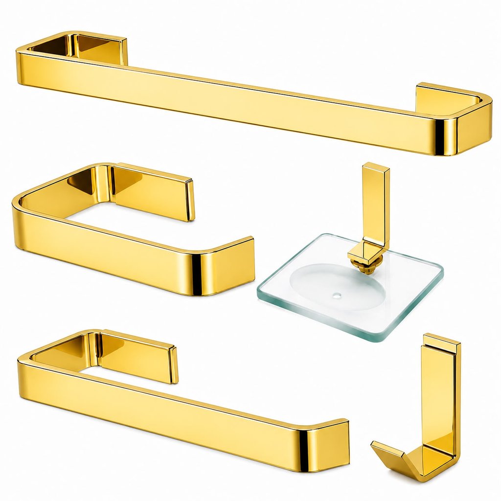 Kit Acessórios Para Banheiro 5Pçs Athena Dourado