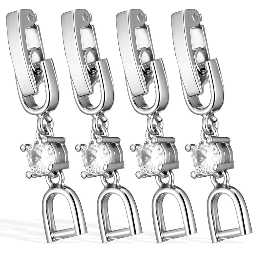 Jeffdad 4 Peças Extensor de Pulseira Prateado, Fecho Extensor de Colar Dobrável, Fecho Empilhador de Colar, Clipe Dobráv