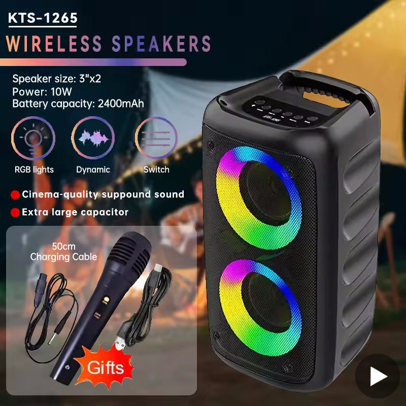 Rádio De Karaokê FM Bluetooth Alto-Falante Portátil Sem Fio Com Microfone Subwoofer Máquina Lâmpada LED Luz TWS Caixa De