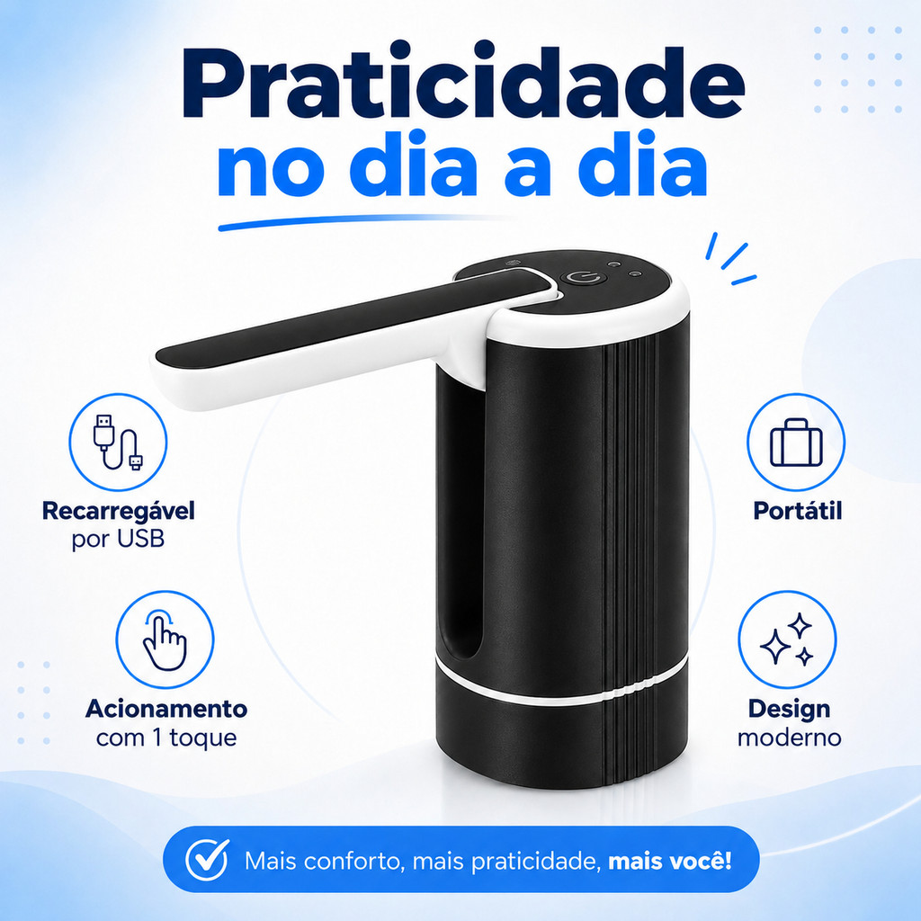 Bomba de Água Elétrica Dobrável USB Recarregável Portátil para Galão Dispenser Automático