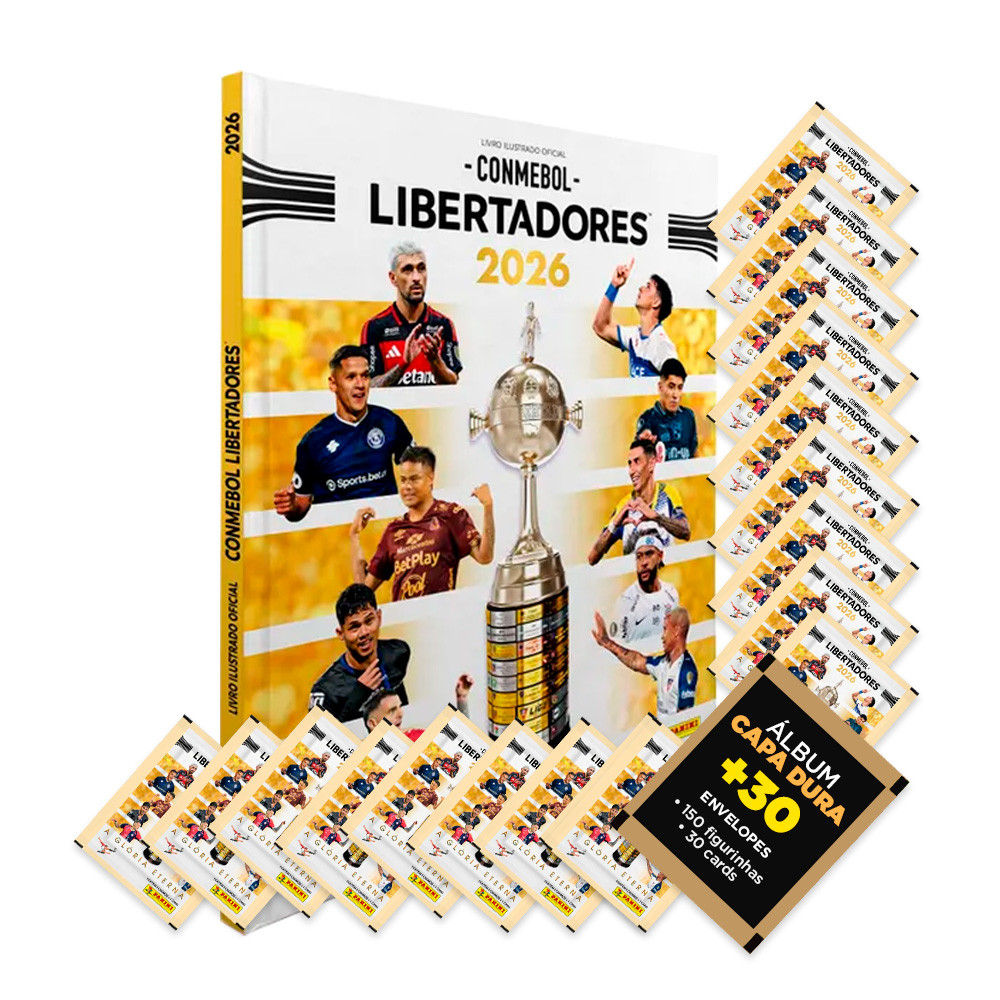 Libertadores 2026 Álbum Capa Dura+30 Envelopes (150 figurinhas/30 cards)