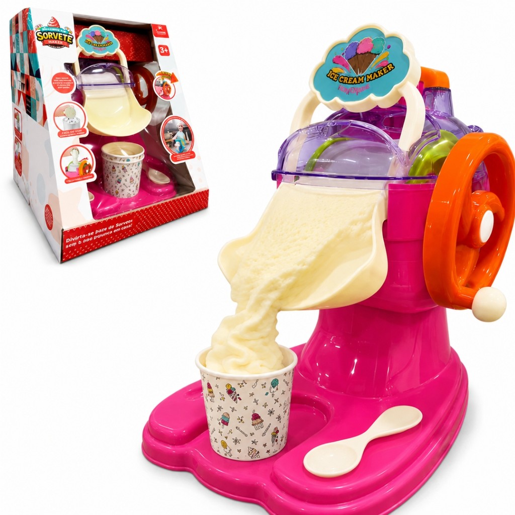 Brinquedo Máquina de Sorvete Rosa Forma Picolé Suco - Castela