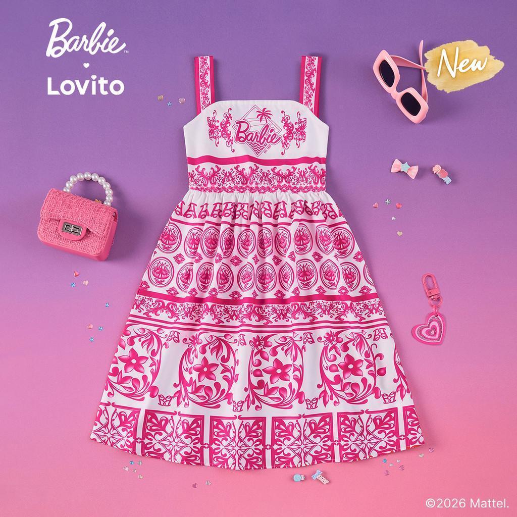 (New Arrival) Barbie™ X Lovito Kids Vestido Longo Pregado Menina Primavera/Verão