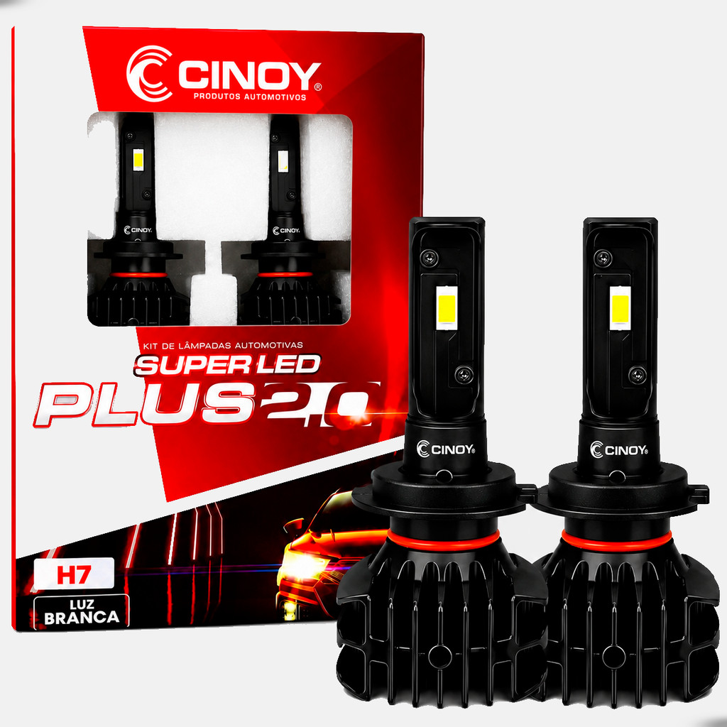 Kit Par Lâmpadas Super LED Plus 2D H7 Cinoy 6000LM 6500K 12V Luz Branca para Farol Automotivo com Reatores