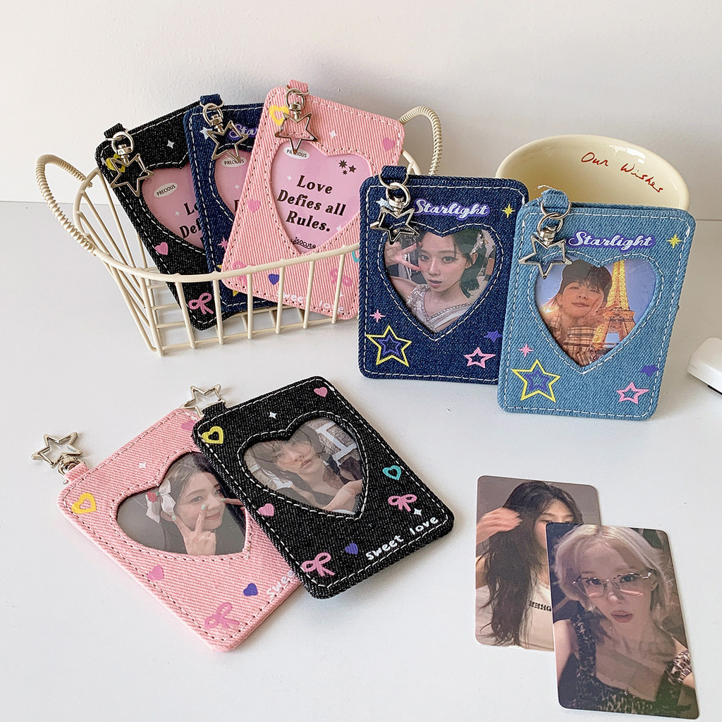 Porta-cartões rígido estilo Ins, estampa de estrelas em jeans, estilo Y2K, porta-fotos de ídolos, ping CJU4