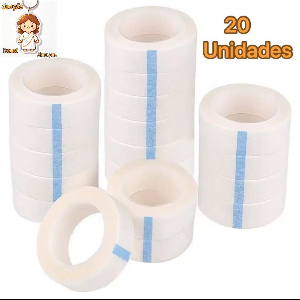 Kit 20 Fitas Micropore Antialérgica Alongamento e Extensão Cílios 10m