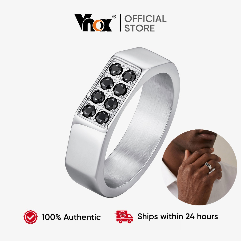 Anel CZ Preto De Aço Inoxidável Vnox Para Homens Declaração Minimalista Presente De Uso Diário