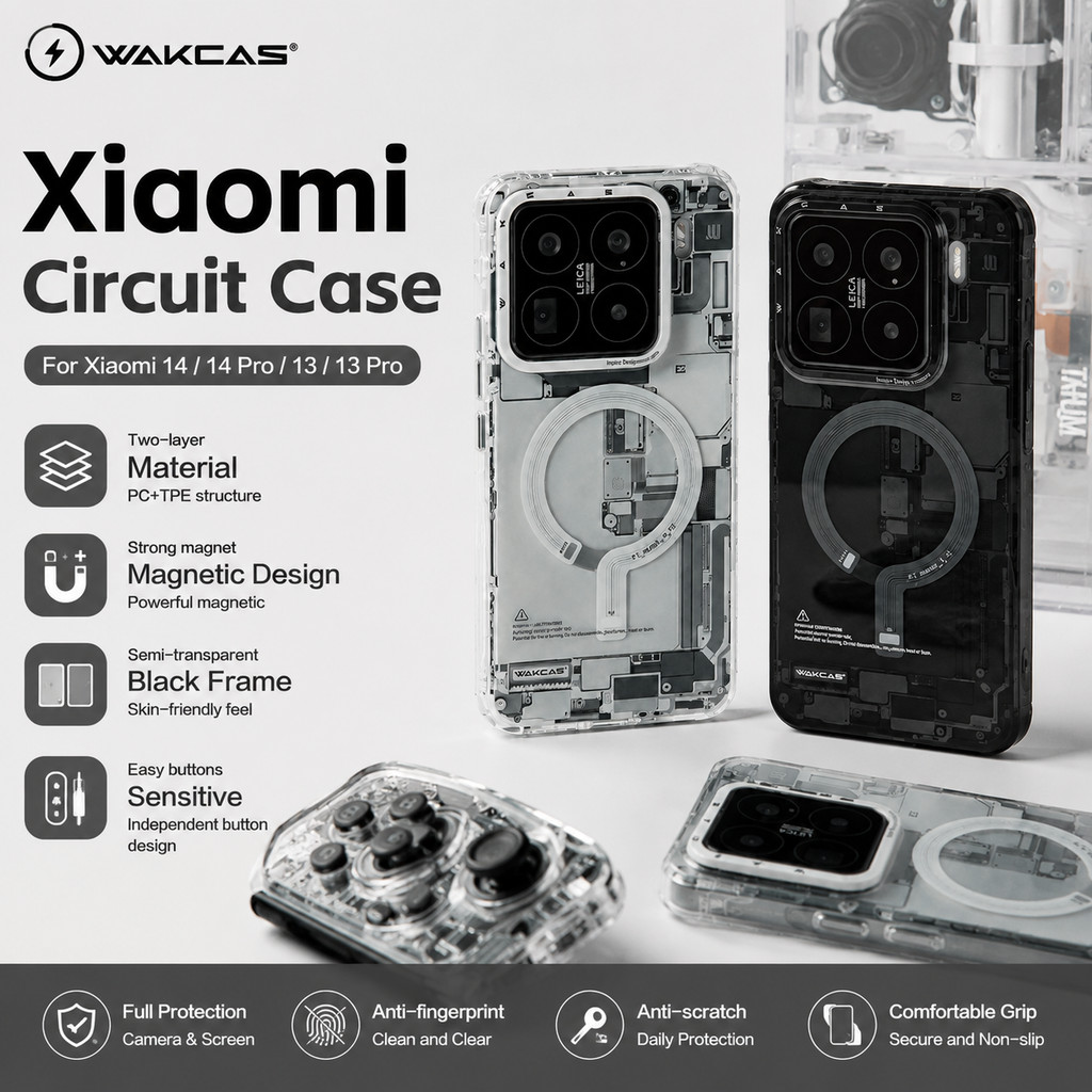 WAKCAS Xiaomi 17 Circuit Case/15/14 Capa Magnética Transparente Mecânico Design 