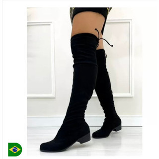 Bota Over The Knee Montaria Feminina Cano Longo Camurça Abaixo Joelho De Cadarço Bico Fino Normal / Plus size