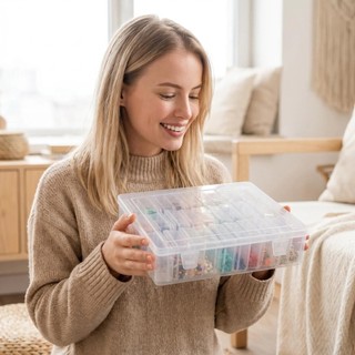 Novo estilo Caixa de armazenamento de compartimento transparente de 30 grades Caixa de joias integrada com dobradiça com