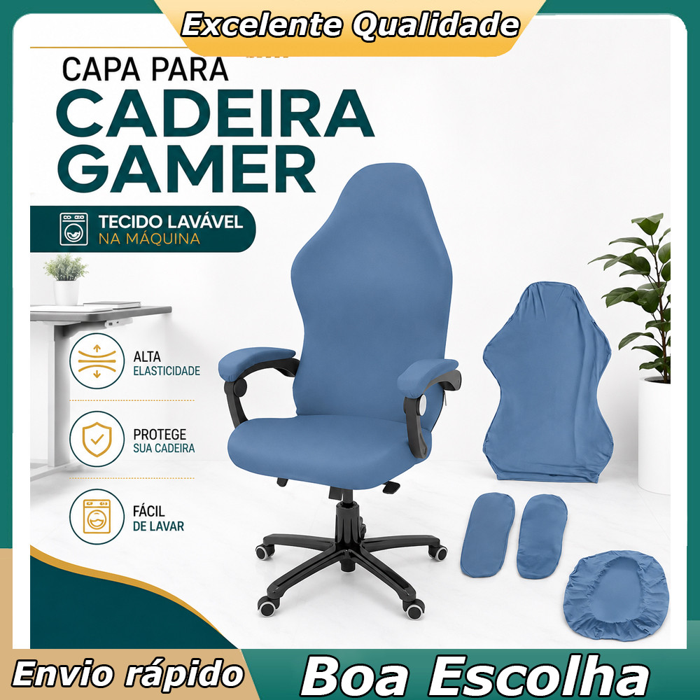 Capa Azul Claro para Cadeira Gamer, Protege contra Líquidos, Pelos e Arranhões em Escritório, Quarto e Sala de Jogos