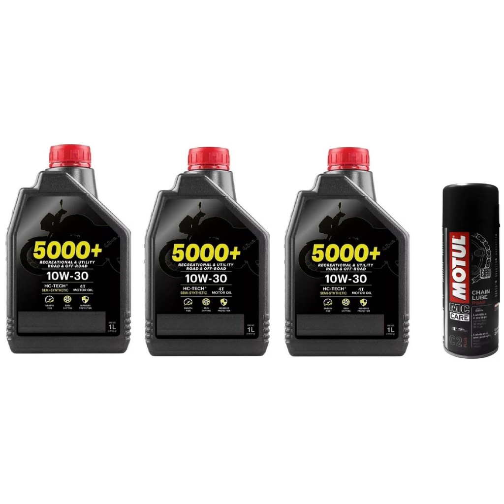 3 LITROS ÓLEO DE MOTOR PARA MOTO MOTOCICLETA MOTUL 5000+ 10W30 SEMI SINTÉTICO + LUBRIFICANTE DE CORRENTE MOTUL C2 200ML
