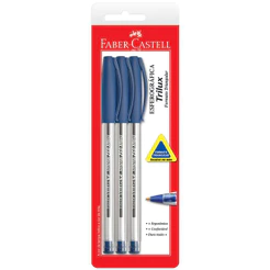 Caneta esferográfica 1.0 Trilux Azul SM/032AZ\343253 com 3 unidades Faber-Castell