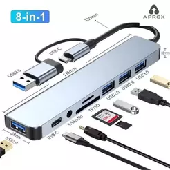 Hub USB Type C 8 Em 1 Com Leitor De Cartão Divisor 3.0 2.0 SD TF Docking Station-Aprox