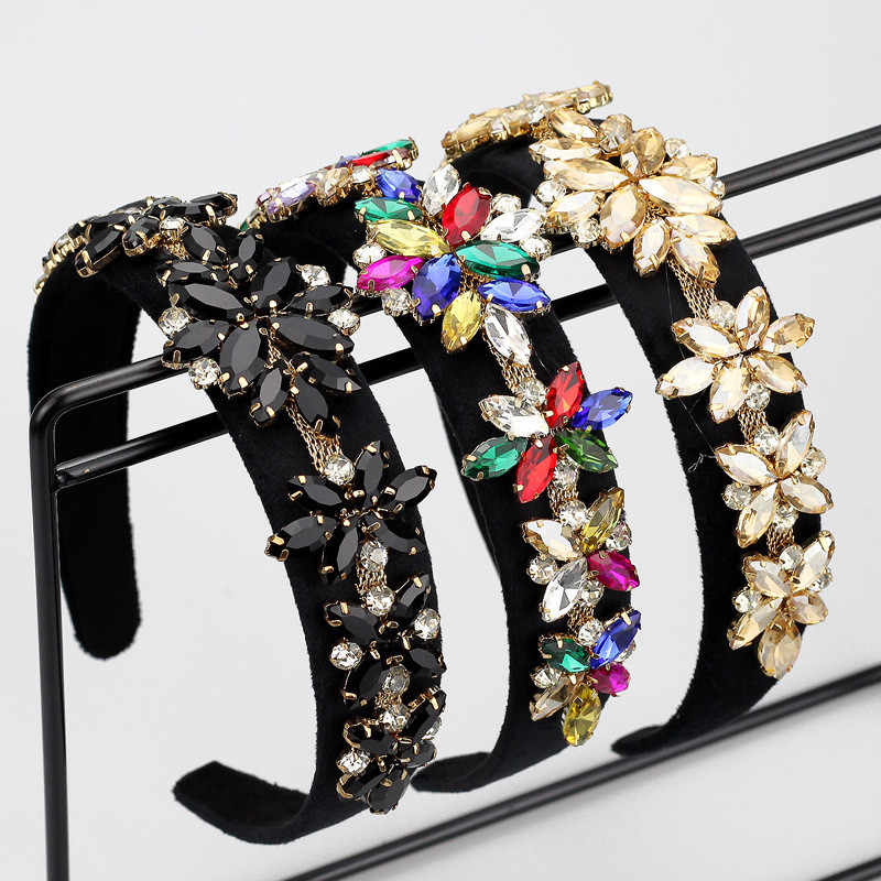 Flor bandana europeu americano na moda Design de moda strass bandana girassol strass de aba larga barroco acessórios de
