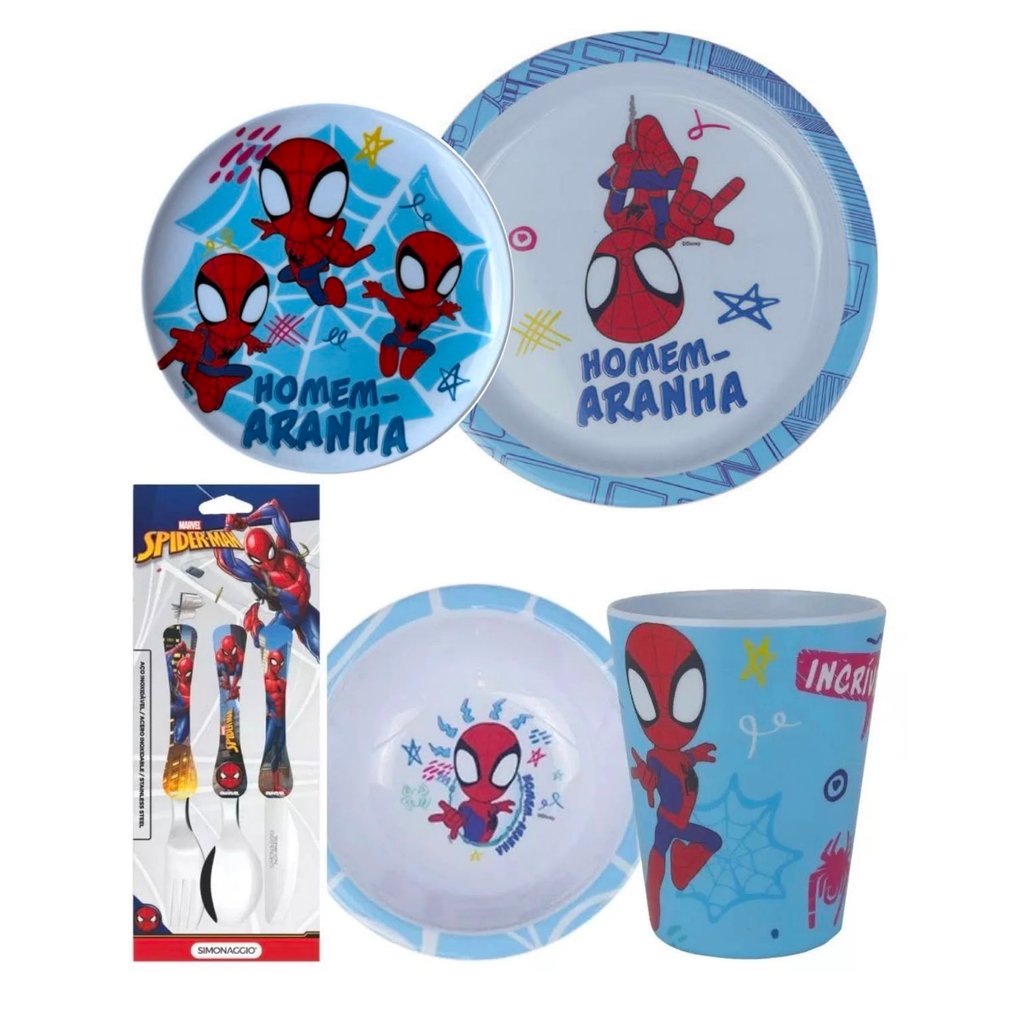 Kit Alimentação Infantil 5 Peças - Prato Raso, Prato Fundo, Bowl, Copo e Talher
