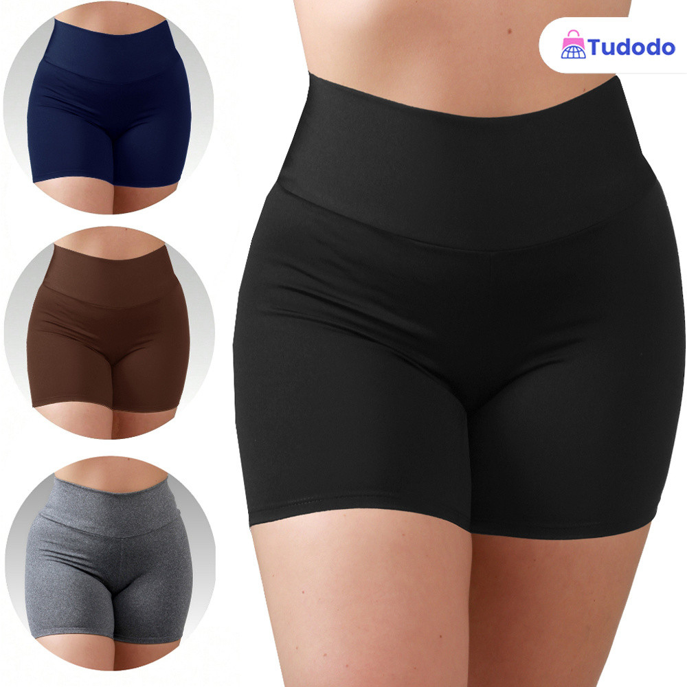 Shorts de Academia Canelado Poliamida – Zero Transparência, Cintura Ultra Alta, Compressão Suave – Feminino P/M e G/GG