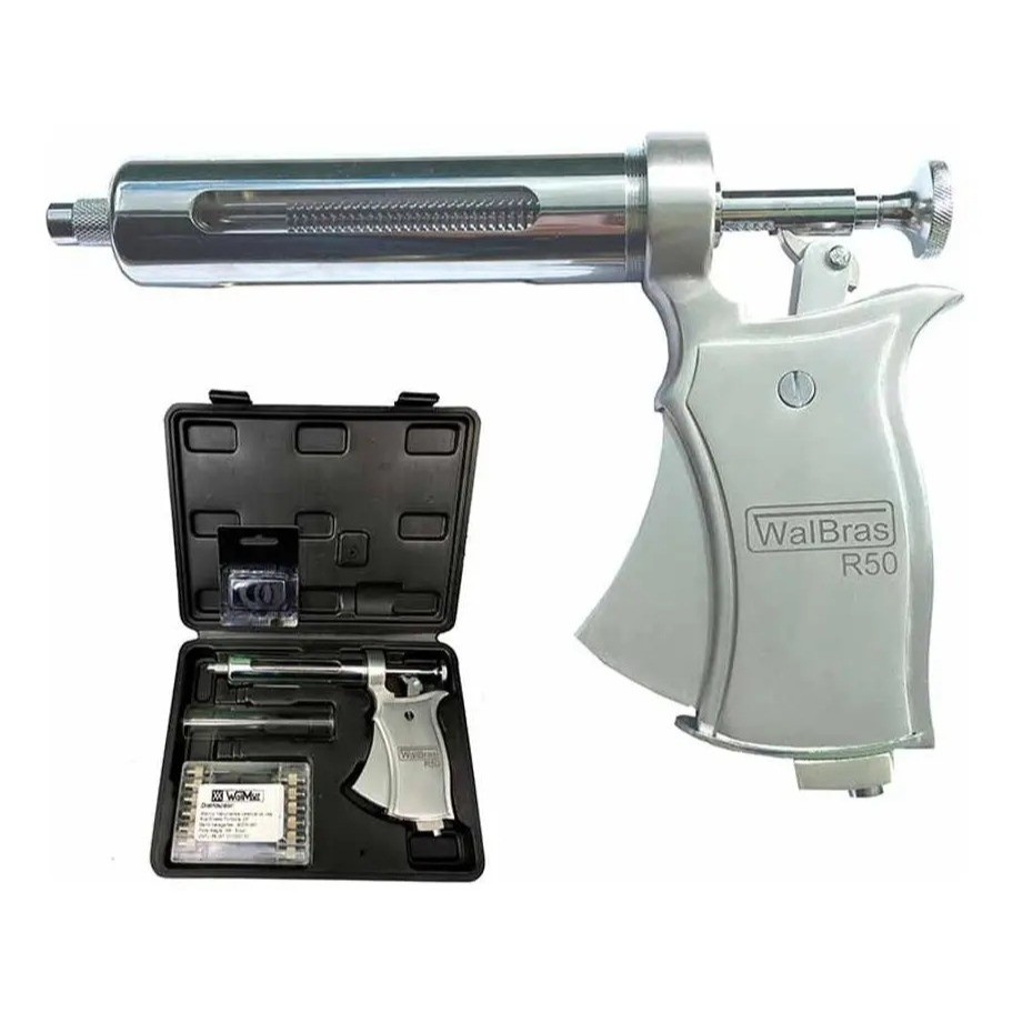 Pistola Vacinador Automático 50ml Walmur R50 Seringa Dosadora Regulável 1 a 5ml Para Vacinar Gado Bovino Cavalo Suíno