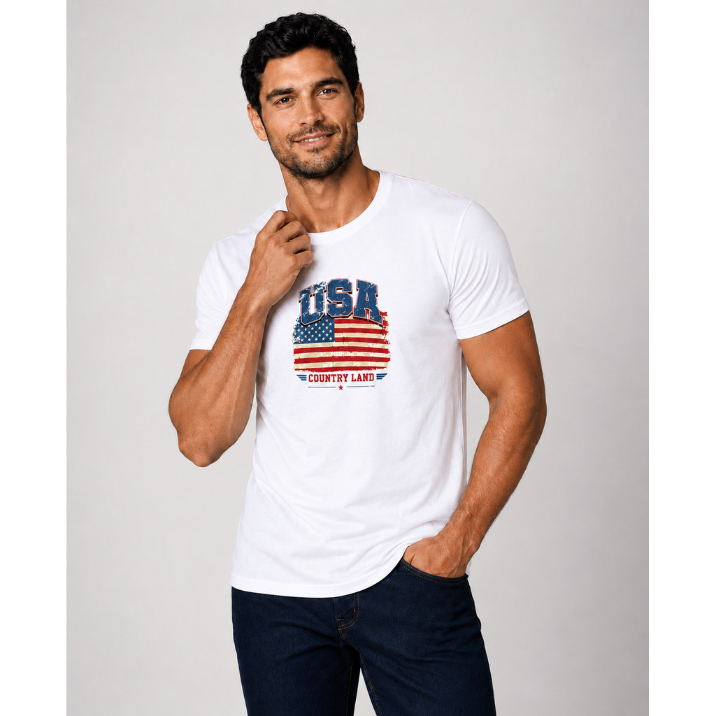 Camiseta Masculina Gola Redonda Lisa Estampada Bordada Country Casual Dia a Dia Festa Presente