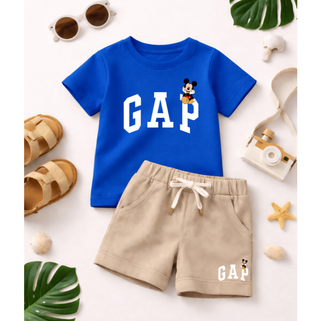Conjunto infantil para meninos  -Estiloso de verão - camiseta manga curta e bermuda Casual+Relógio De Brinde