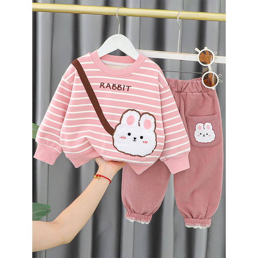 Meninas outono inverno forro de lã moletom terno moda roupas infantis inverno bebê inverno roupas infantis de um ano de