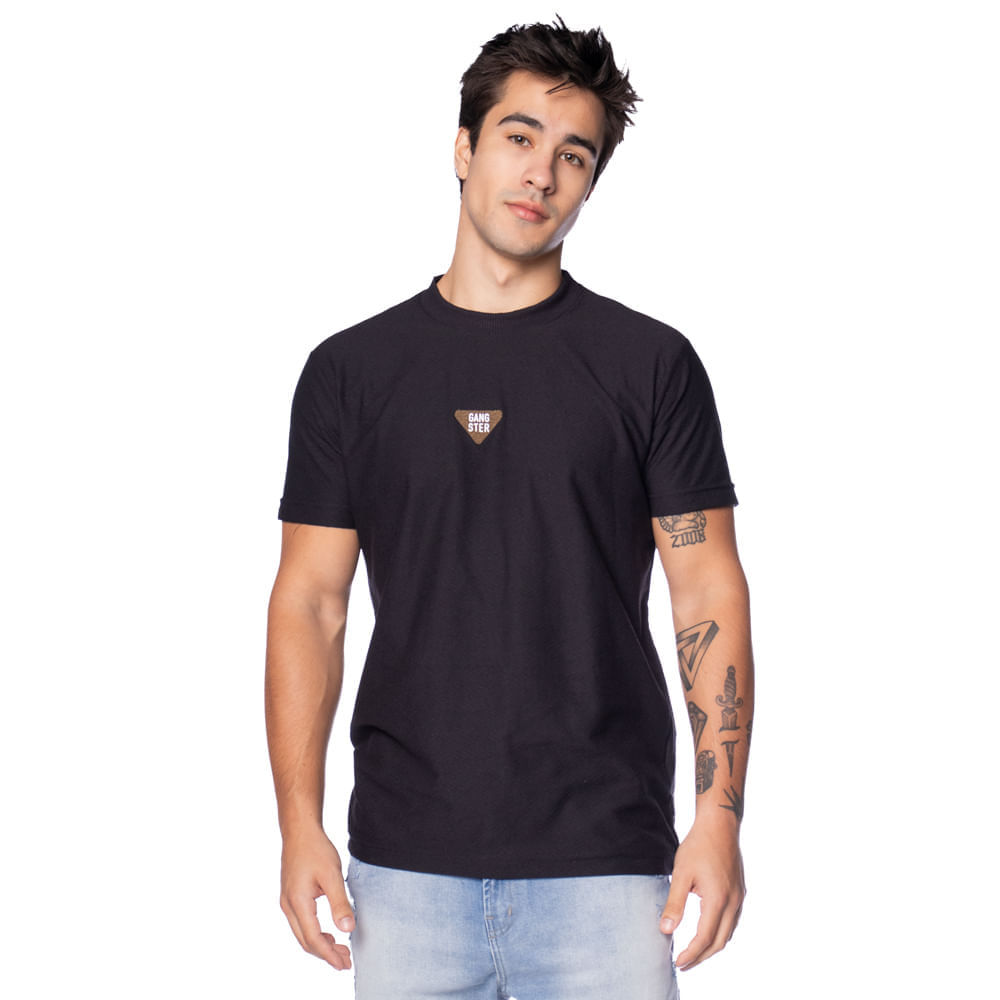 Camiseta Masculina Gangster Malha Texturizada Preto