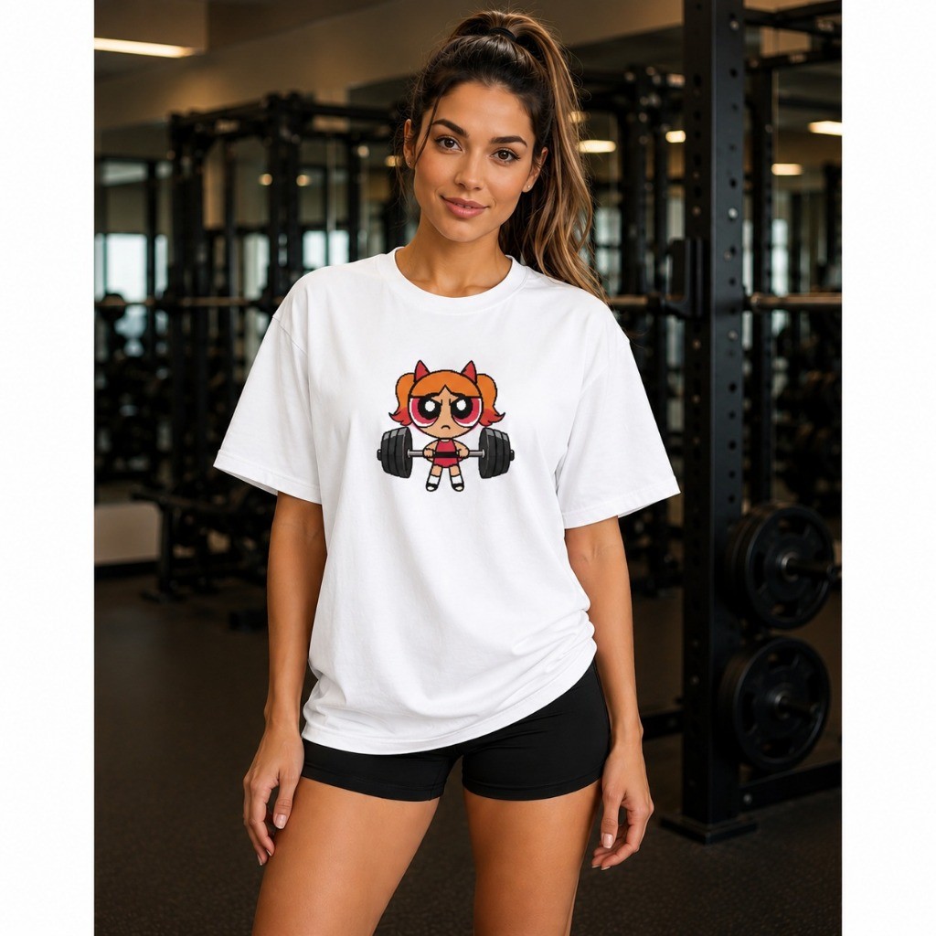 Camiseta Feminina Estilosa dia Academia Meninas Superpoderosas Fitness Musculação 100%  Algodão Premium Camisa Treino