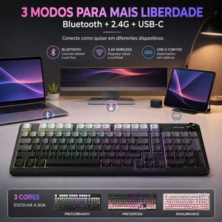 FURYCUBR Mechanical Gaming Keyboard RGB 98 Keys Red Axis USB+2.4G+BT