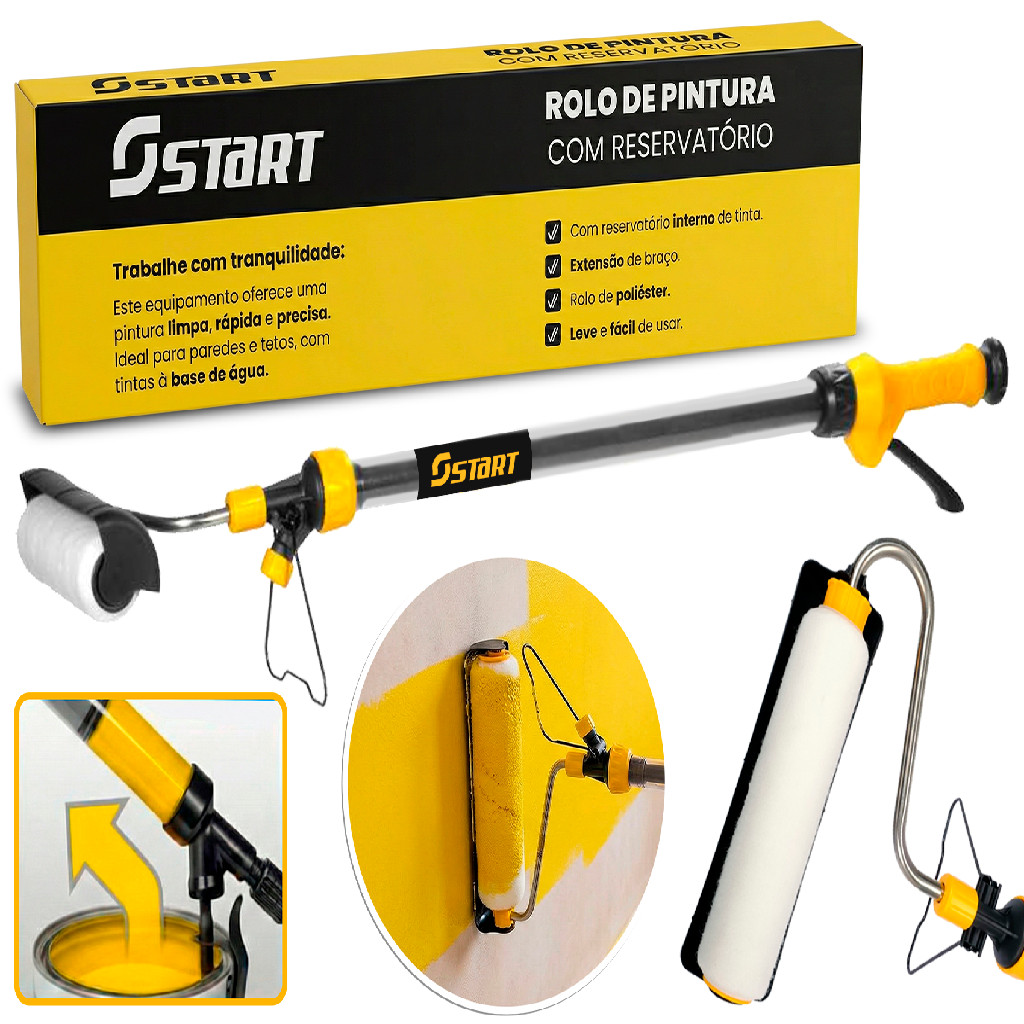Rolo De Pintura Parede Com Reservatório Profissional Grande Com Suporte Extensor