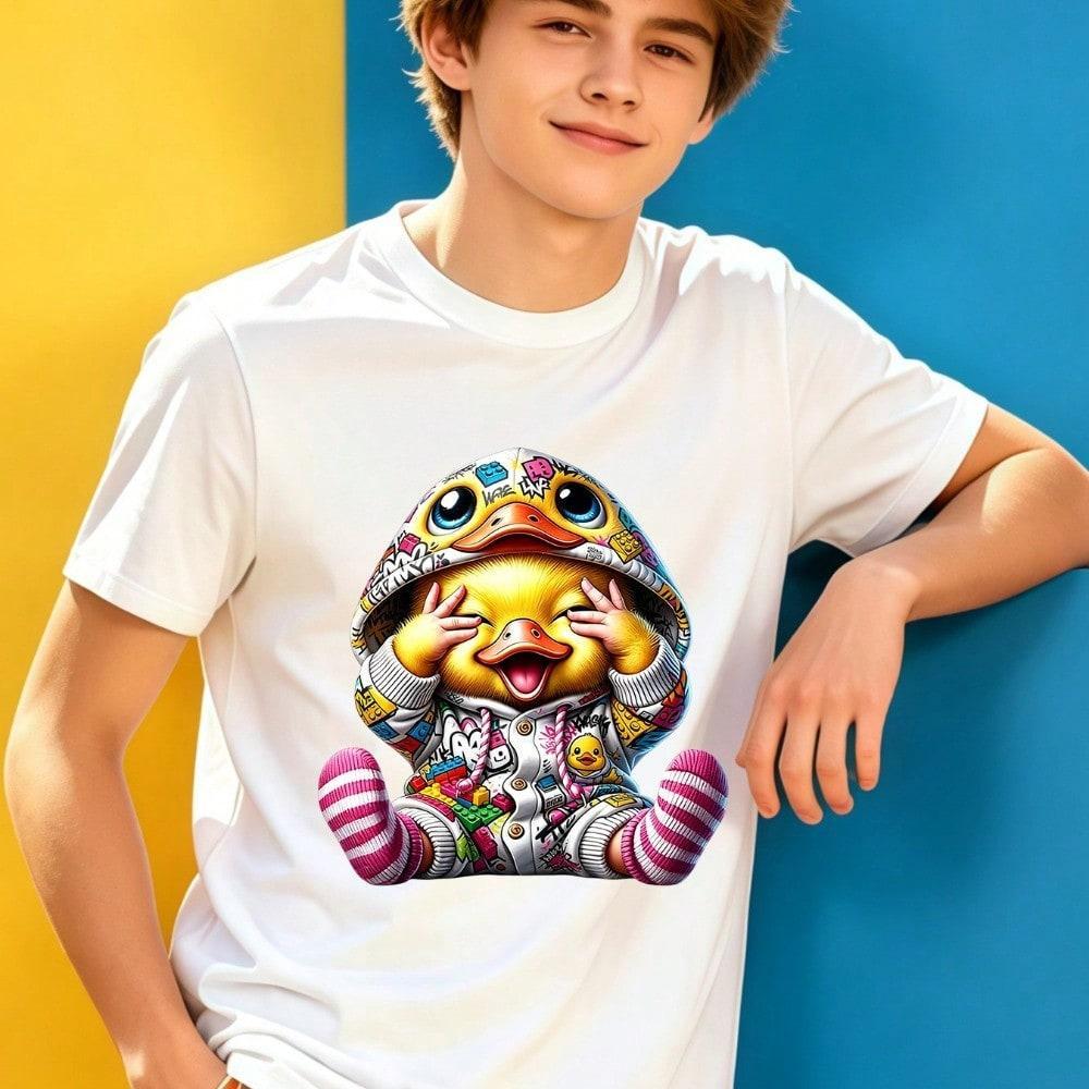 Camiseta Infantil 100% Algodão Estampada Patinho de Pijama look divertido Para Meninos