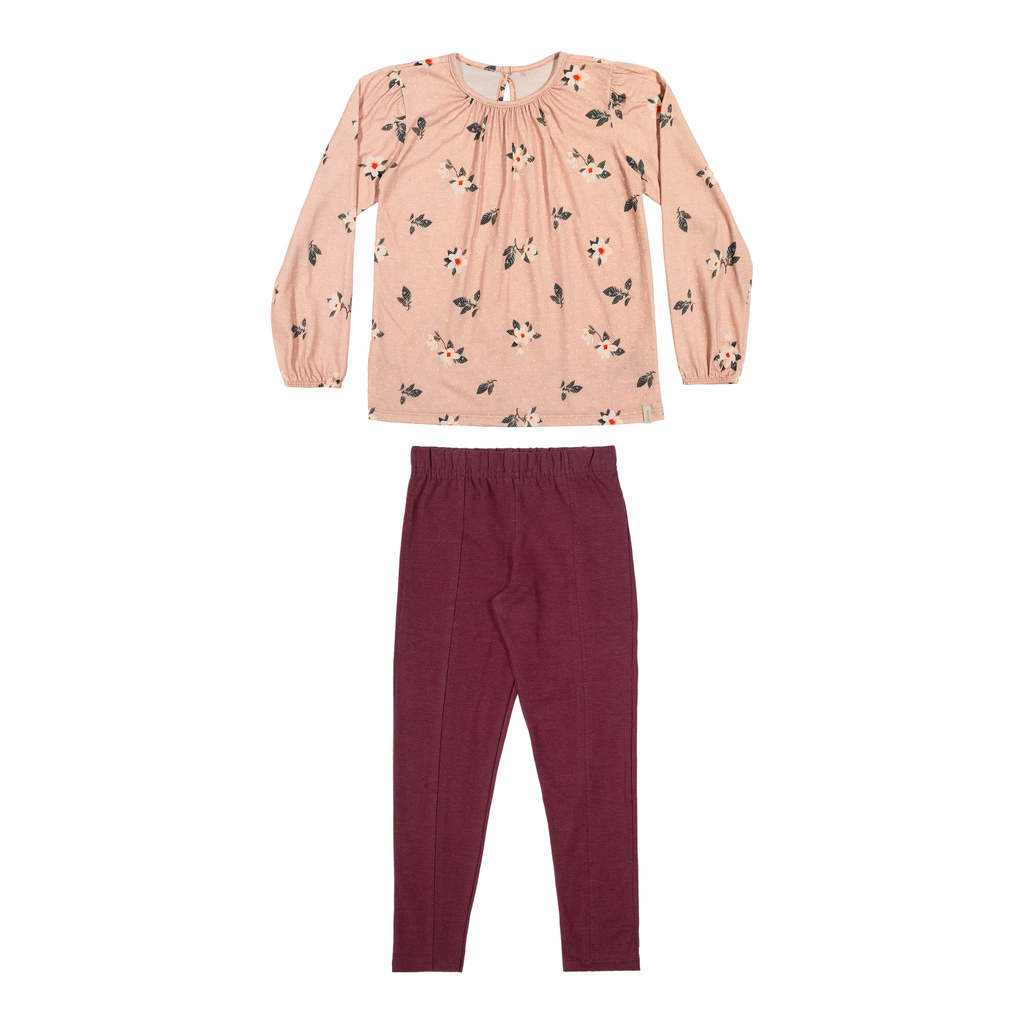 Conjunto Infantil Menina Floral Franzidos Elian Rosa