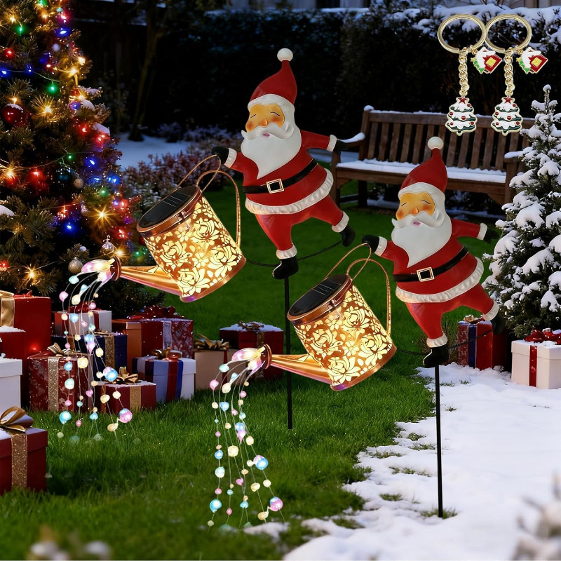 1 Pçs Solar Papai Noel Chaleira Luzes Jardim Gramado De Natal Lâmpada À Terra Da Noite Decoração Ao Ar Livre