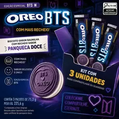 Kit 3 Unidades Biscoito Oreo BTS Baunilha Com Recheio Panqueca Doce 75,2g