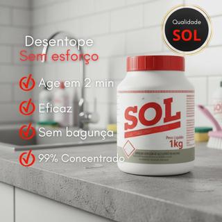 Desentupidor em Escamas Pó Biologico Desentop Fossa Caixa Gordura Para Sabão SOL - 1KG