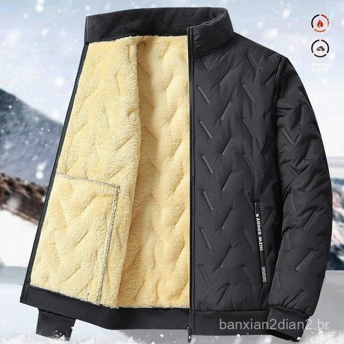 Jaqueta De Algodão Quente Com Zíper L-5XL Casaco De Lã Gola De Inverno Para Homens .