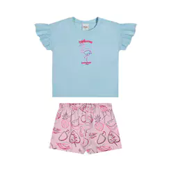 Conjunto Infantil Menina Flamingo Elian Azul