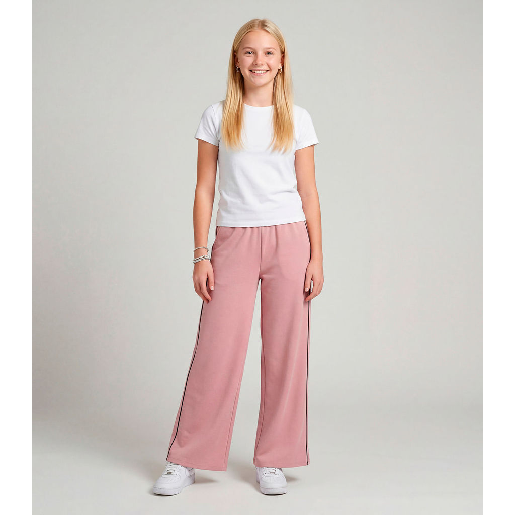 Calça Juvenil Wide Leg Moletom Felpado Minty Rosa