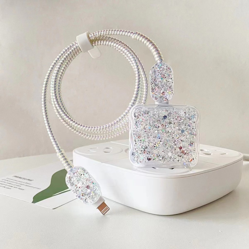 Onda Glitter adequado para Apple 18w/20w carregador caso protetor cabeça de carregamento caso protetor caso macio