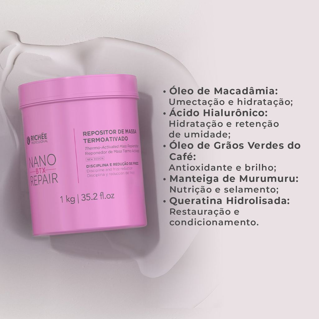 NanoBeauty BTX Booster Recuperação Termoativado Antifrizz 1Kg NanoBTX BTX Repair Repositor de Massa Richée Professional · foto 2
