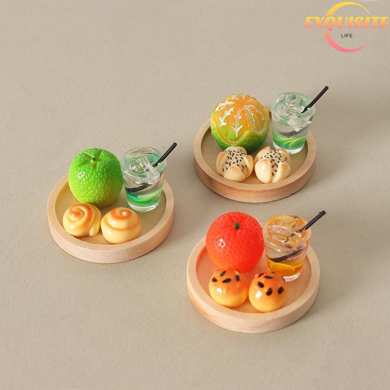 [EL-t] 5 Peças Em Miniatura Comida E Enfeite De Brincar Casa De Bonecas Sumilação Mini Pão Dim Sum Bebida Com Prato Deco