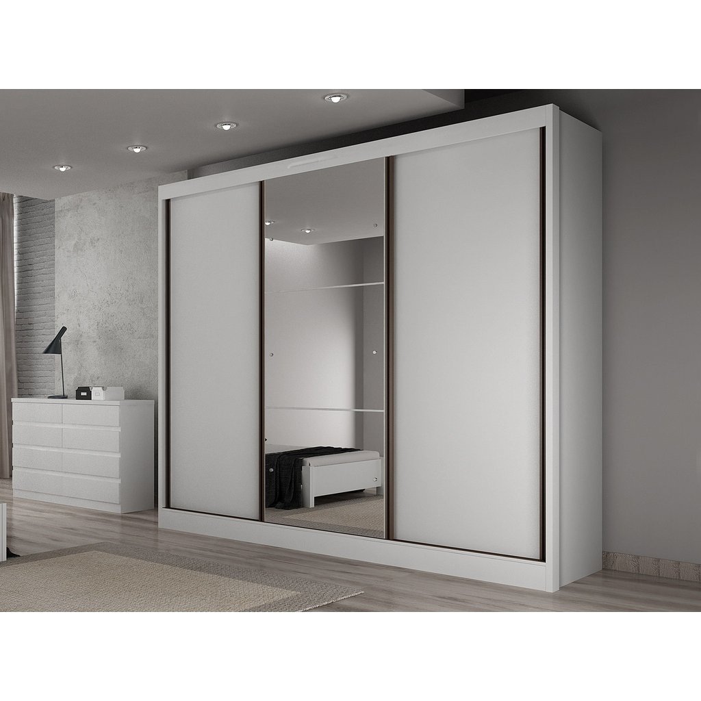 Guarda-Roupa Casal MDF com Espelho 3 Portas 6 Gavetas Soberano Branco Branco