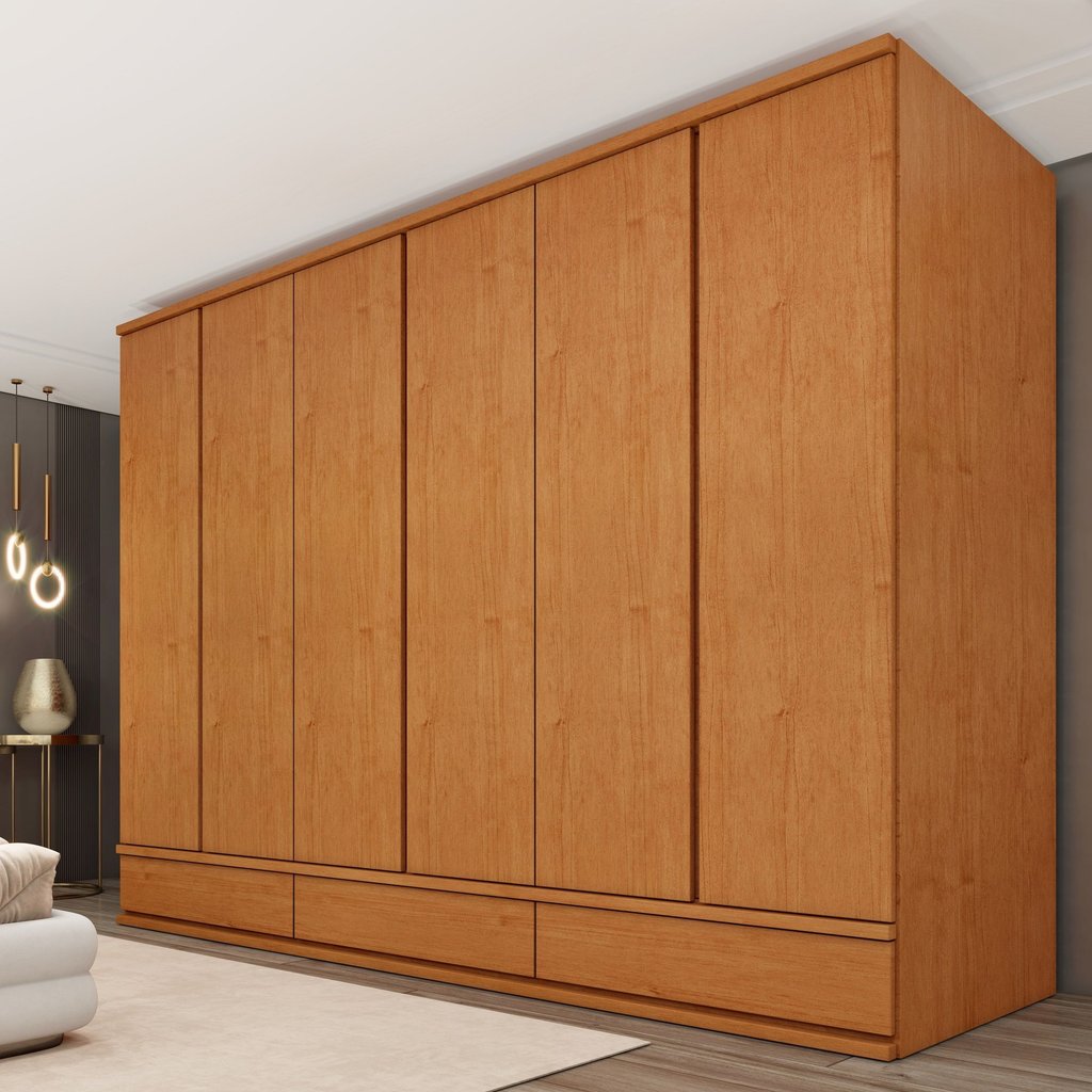 Guarda Roupa Casal 6 Portas 9 Gavetas 270cm Toquio Yescasa Bege/Cinamomo Cinamomo