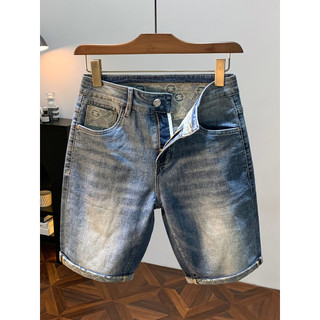 Verão fino estiramento Retro impresso Denim Shorts masculino 2026 novo estilo na moda Casual All-Match cinco pontos Midd