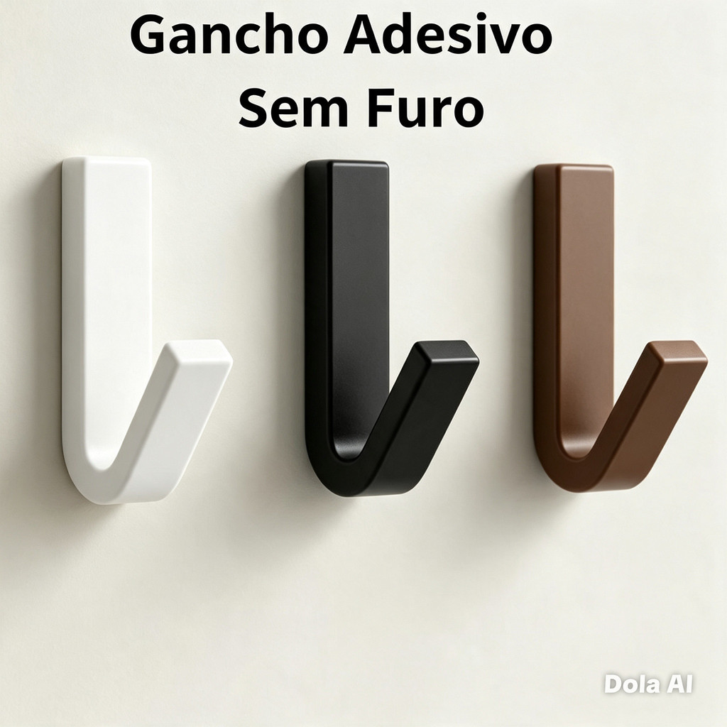 Gancho Adesivo Resistente Instalação Sem Furo, Não Danifica a Parede - Para Toalhas, Roupas e Acessórios - Banheiro