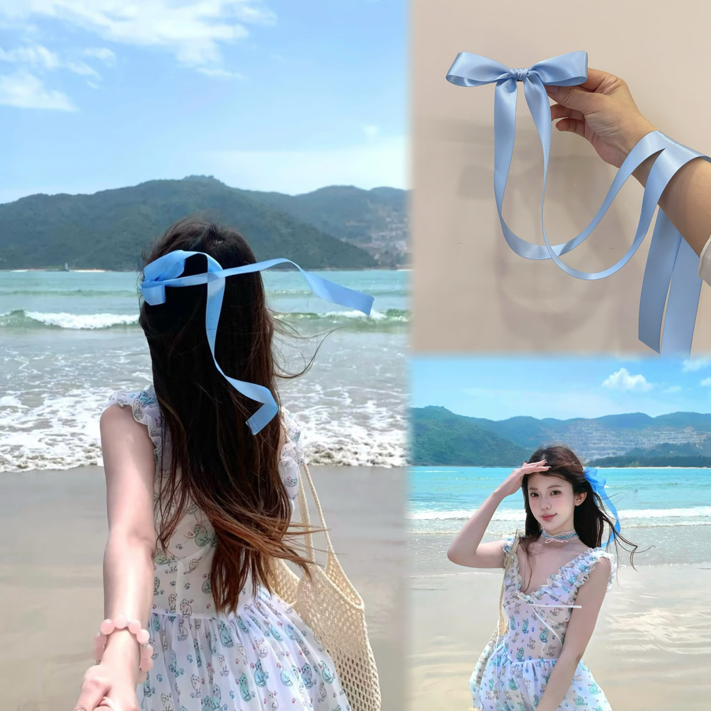 Brisa do mar fita azul salgada longo arco hairpin clipe lateral menina idade-reduzindo acessórios de cabelo cocar lado h