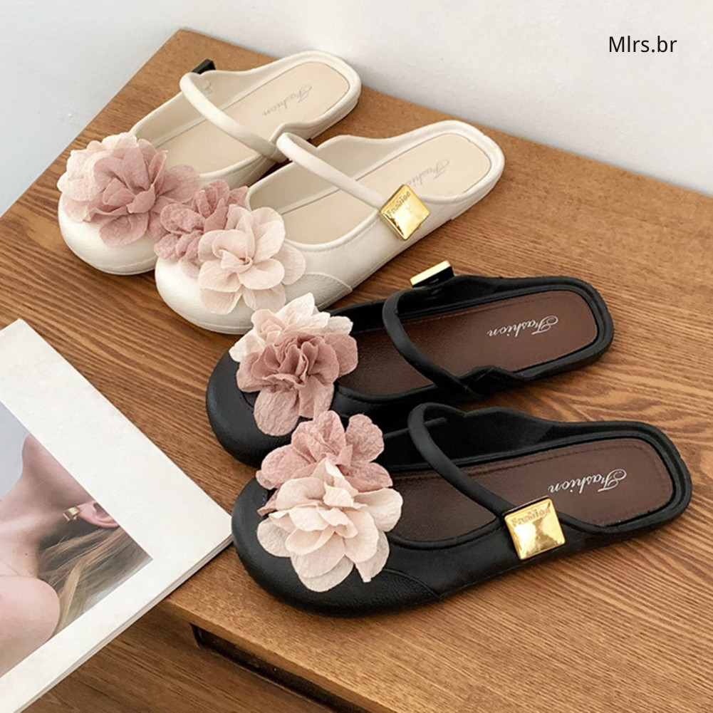Mules Internos E Externos Confortáveis Encantadores Detalhes Florais Moda Estilo Casual