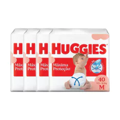 Kit 4 Fralda Huggies Máxima Proteção Tamanho M Mega 40 Unidades Descartáveis
