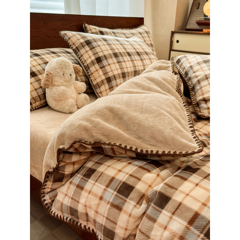 Outono inverno leite velo cama conjunto de quatro peças lençol estilo 2026 novo estilo Coral flanela colcha capa dupla f