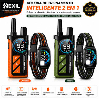 Nexil 2 em 1 Coleira de Adestramento Profissional para Cães – Controle Remoto Tela Colorida, 1000m, 3 Canais
