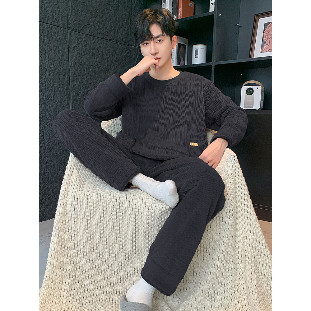 Pijamas de lã Coral masculino inverno forro de lã espessamento outono inverno inverno masculino juventude terno Homewear